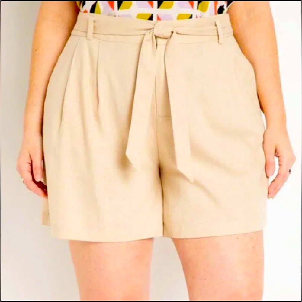 Eloquii High Waist Beige Linen Blend Shorts